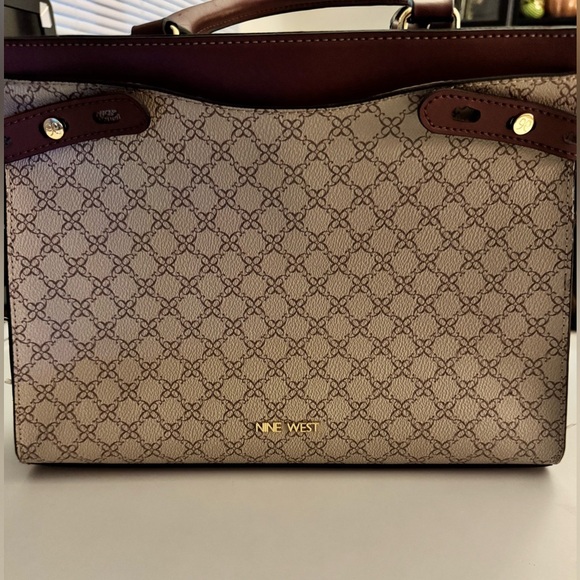 Nine West Handbags - Nine West Burgundy and Cream Tote Bag